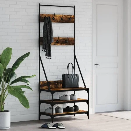 Coat rack with smoked oak shoe rack 70x40x184 cm by , Dresser Organizers and Bar Hangers - Ref: Foro24-837844, Price: 71,06 €...