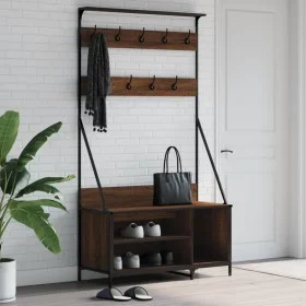 Coat rack with brown oak shoe rack 100x41x184 cm by , Dresser Organizers and Bar Hangers - Ref: Foro24-837871, Price: 88,33 €...