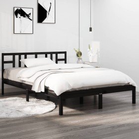 Estructura de cama de madera maciza negra 140x190 cm Estructura de cama de madera maciza negra 140x190 cm