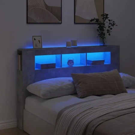 Concrete gray engineered wood LED headboard 160x18.5x103.5 cm by , Headboards and footboards - Ref: Foro24-837354, Price: 85,...