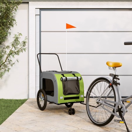 Fahrradanhänger für Haustiere aus Eisen und Oxford-Gewebe in Grün-Grau. von , Kinderwagen für Haustiere - Ref: Foro24-93857, ...
