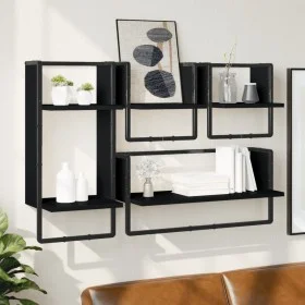 Estantes de pared con barras 4 pzas madera de ingeniería negro by , Shelves and shelves - Ref: Foro24-836308, Price: 48,85 €,...