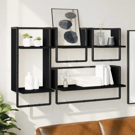 Wandregale mit 4 Stangen aus schwarzem Ingenieurholz von , Regale und Regale - Ref: Foro24-836308, Preis: 48,84 €, Rabatt: %