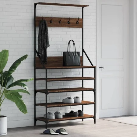 Perchero con zapatero roble marrón 90x34x184 cm by , Dresser Organizers and Bar Hangers - Ref: Foro24-837881, Price: 91,65 €,...