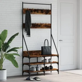 Garderobe mit Schuhregal aus geräucherter Eiche 90x34x184 cm von , Kommoden-Organizer und Bar-Kleiderbügel - Ref: Foro24-8378...