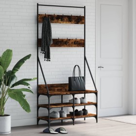 Garderobe mit Schuhregal aus geräucherter Eiche 90x34x184 cm von , Kommoden-Organizer und Bar-Kleiderbügel - Ref: Foro24-8378...