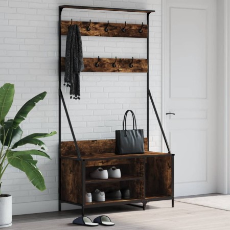Garderobe mit Schuhregal, Eichenholz in Rauchoptik, 100x41x184 cm. von , Kommoden-Organizer und Bar-Kleiderbügel - Ref: Foro2...