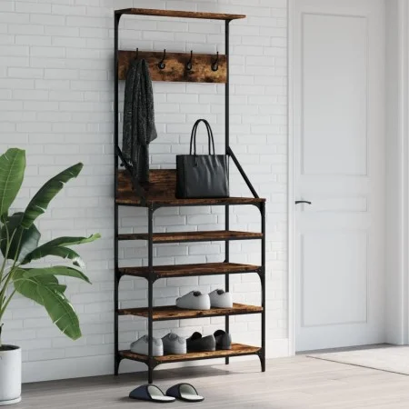 Garderobe mit Schuhregal, geräucherte Eiche, 70x34x184 cm. von , Kommoden-Organizer und Bar-Kleiderbügel - Ref: Foro24-837874...