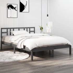 Estructura de cama de madera maciza de pino gris 200x200 cm Estructura de cama de madera maciza de pino gris 200x200 cm
