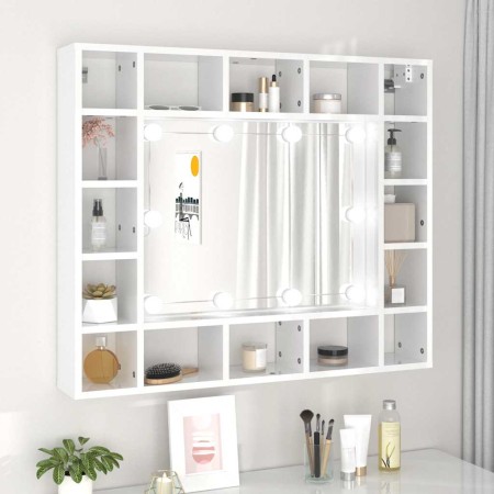 Mueble con espejo y LED blanco brillante 91x15x76,5 cm en Tocadores de baño | Comprar online en Foro24