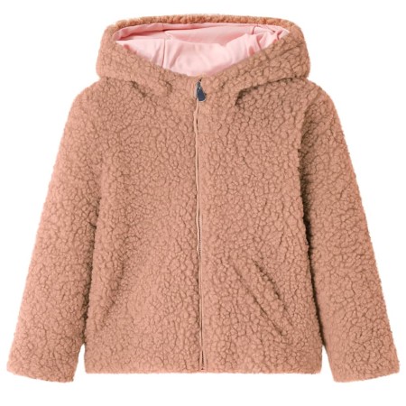 Kinderjacke mit Kapuze aus hellem cognacfarbenem Kunstfell und Schafsfellfutter, Größe 104. von , Oberbekleidung für Kinder -...