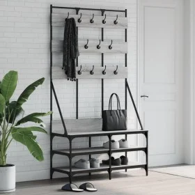 Grauer Garderobenständer mit Schuhregal Sonoma 100x40x184 cm von , Kommoden-Organizer und Bar-Kleiderbügel - Ref: Foro24-8378...