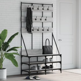 Grauer Garderobenständer mit Schuhregal Sonoma 100x40x184 cm von , Kommoden-Organizer und Bar-Kleiderbügel - Ref: Foro24-8378...