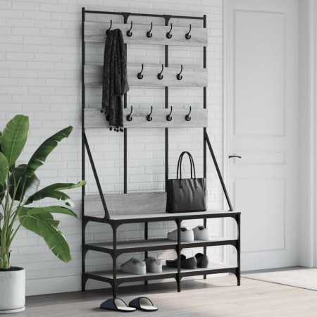 Grauer Garderobenständer mit Schuhregal Sonoma 100x40x184 cm von , Kommoden-Organizer und Bar-Kleiderbügel - Ref: Foro24-8378...