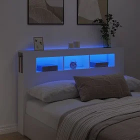 Cabecero con LED madera de ingeniería blanco 160x18,5x103,5 cm de , Cabeceros y pies de cama - Ref: Foro24-837351, Precio: 97...