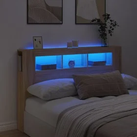 LED headboard engineered wood Sonoma oak 160x18.5x103.5 cm by , Headboards and footboards - Ref: Foro24-837353, Price: 76,48 ...