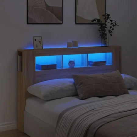 Cabecero LED madera ingeniería roble Sonoma 160x18,5x103,5 cm de , Cabeceros y pies de cama - Ref: Foro24-837353, Precio: 76,...