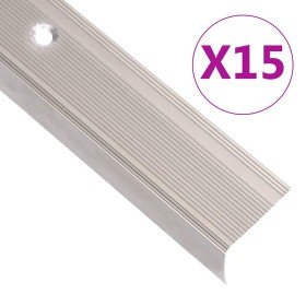 Perfiles de peldaños forma de L 15 uds aluminio champán 100 cm