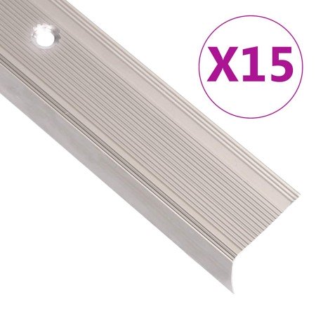 Perfiles de peldaños forma de L 15 uds aluminio champán 100 cm