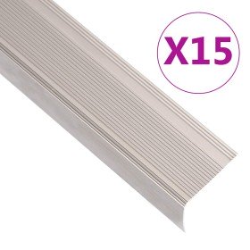 Perfiles de peldaños forma de L 15 uds aluminio champán 100 cm
