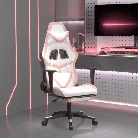 Gaming chair with footrest white and pink synthetic leather by , Gaming chairs - Ref: Foro24-3143684, Price: 134,55 €, Discou...