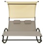 Tumbona doble con toldo textilene color gris taupe y crema