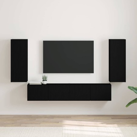 Mueble de TV Montado en la Pared 2 pcs Negro 30 x 31 x 80 cm