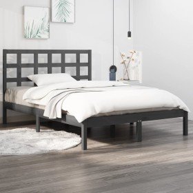 Estructura de cama de madera maciza de pino gris 200x200 cm Estructura de cama de madera maciza de pino gris 200x200 cm