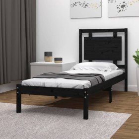 Estructura de cama madera maciza individual negra 75x190 cm Estructura de cama madera maciza individual negra 75x190 cm