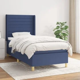 Box spring bed with blue fabric mattress 100x200 cm by , Beds and slatted bases - Ref: Foro24-3132055, Price: 351,95 €, Disco...