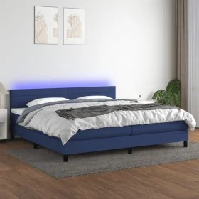 Box spring bed mattress and LED lights blue fabric 200x200 cm by , Beds and slatted bases - Ref: Foro24-3133267, Price: 593,0...