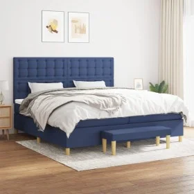 Box spring bed with blue fabric mattress 200x200 cm by , Beds and slatted bases - Ref: Foro24-3137507, Price: 732,47 €, Disco...