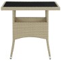 Mesa de comedor de jardín ratán sintético y vidrio beige
