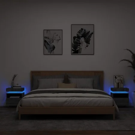 Nachttische mit LED-Lichtern, 2 Stück, in Grau Sonoma, 40x39x48,5 cm. von , Nachttische - Ref: Foro24-836795, Preis: 99,14 €,...