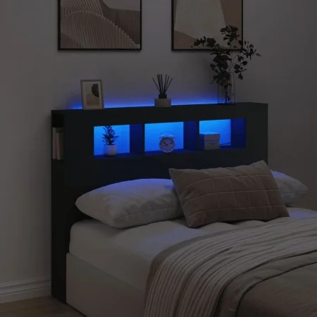 Headboard with LED black engineered wood 140x18.5x103.5 cm by , Headboards and footboards - Ref: Foro24-837345, Price: 84,64 ...