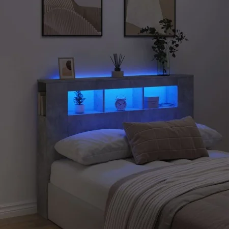 Concrete gray engineered wood LED headboard 140x18.5x103.5 cm by , Headboards and footboards - Ref: Foro24-837347, Price: 82,...