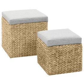 2-teiliges Ottoman-Set aus grauem Seegras von vidaXL, Osmanen - Ref: Foro24-246109, Preis: 96,36 €, Rabatt: %