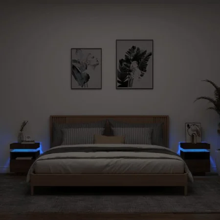 Nachttische mit LED-Lichtern, 2 Stück, Eiche Braun, 40x39x48,5cm. von , Nachttische - Ref: Foro24-836797, Preis: 124,15 €, Ra...