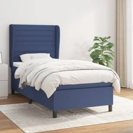 Box spring bed with blue fabric mattress 100x200 cm by , Beds and slatted bases - Ref: Foro24-3128027, Price: 376,89 €, Disco...