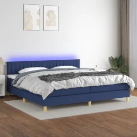 Box spring bed with mattress and LED blue fabric 200x200 cm by , Beds and slatted bases - Ref: Foro24-3133907, Price: 572,77 ...