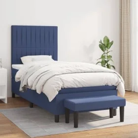 Box spring bed with blue fabric mattress 100x200 cm by , Beds and slatted bases - Ref: Foro24-3136739, Price: 390,31 €, Disco...