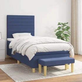 Box spring bed with blue fabric mattress 100x200 cm by , Beds and slatted bases - Ref: Foro24-3137219, Price: 372,44 €, Disco...