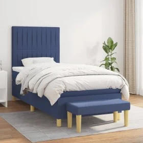 Box spring bed with blue fabric mattress 100x200 cm by , Beds and slatted bases - Ref: Foro24-3137299, Price: 366,46 €, Disco...