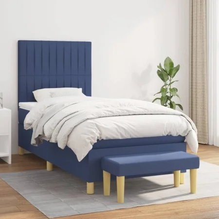 Box spring bed with blue fabric mattress 100x200 cm by , Beds and slatted bases - Ref: Foro24-3137299, Price: 366,46 €, Disco...