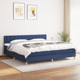 Cama box spring con colchón tela azul 200x200 cm