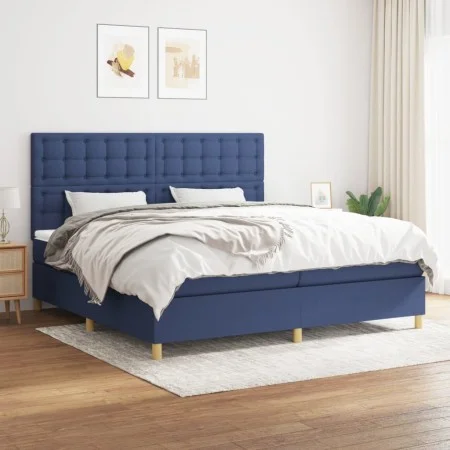 Box spring bed with blue fabric mattress 200x200 cm by , Beds and slatted bases - Ref: Foro24-3142687, Price: 647,30 €, Disco...