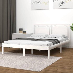 Estructura de cama madera maciza blanca 200x200 cm Estructura de cama madera maciza blanca 200x200 cm