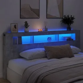 Concrete gray engineered wood LED headboard 220x18.5x103.5 cm by , Headboards and footboards - Ref: Foro24-837375, Price: 105...