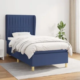 Box spring bed with blue fabric mattress 100x200 cm by , Beds and slatted bases - Ref: Foro24-3128667, Price: 351,90 €, Disco...