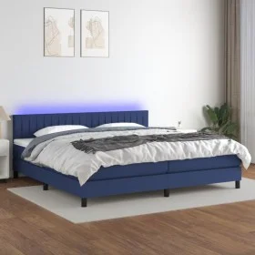 Box spring bed mattress and LED lights blue fabric 200x200 cm by , Beds and slatted bases - Ref: Foro24-3133347, Price: 581,3...